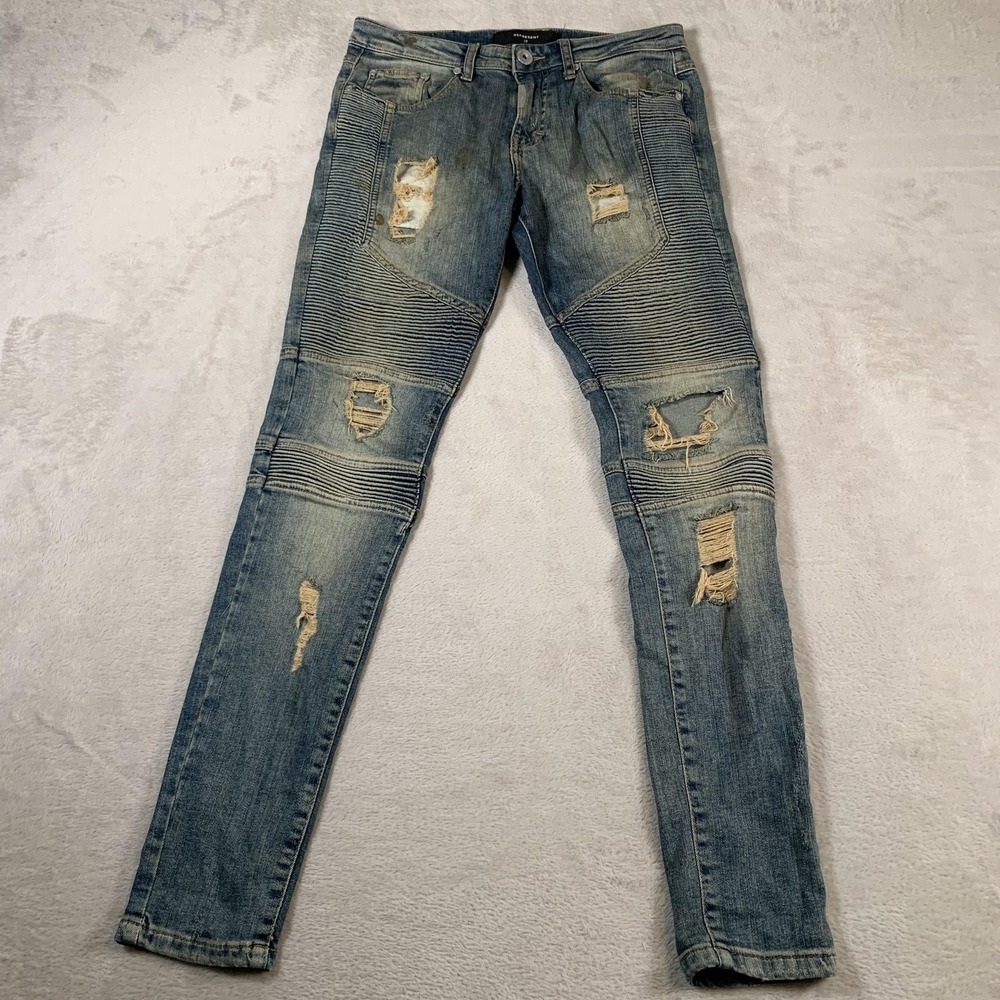 Represent Biker Jeans Destroy Mens 28 Blue Sand Wash Distressed Moto Denim Pants
